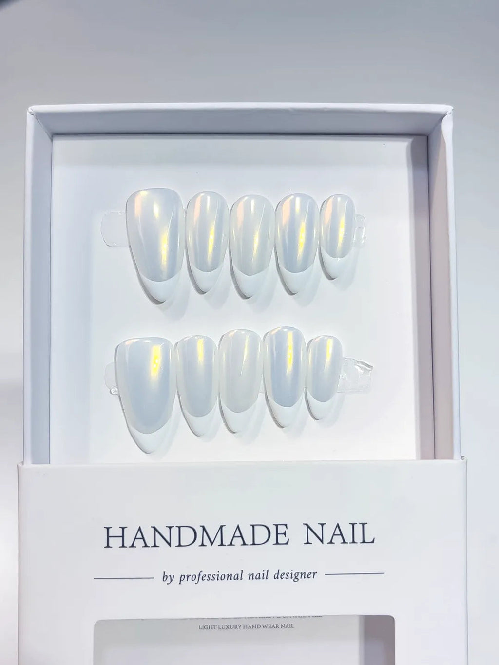A062 - Medium White Yellow Almond French tip Shine VibeNailsLab