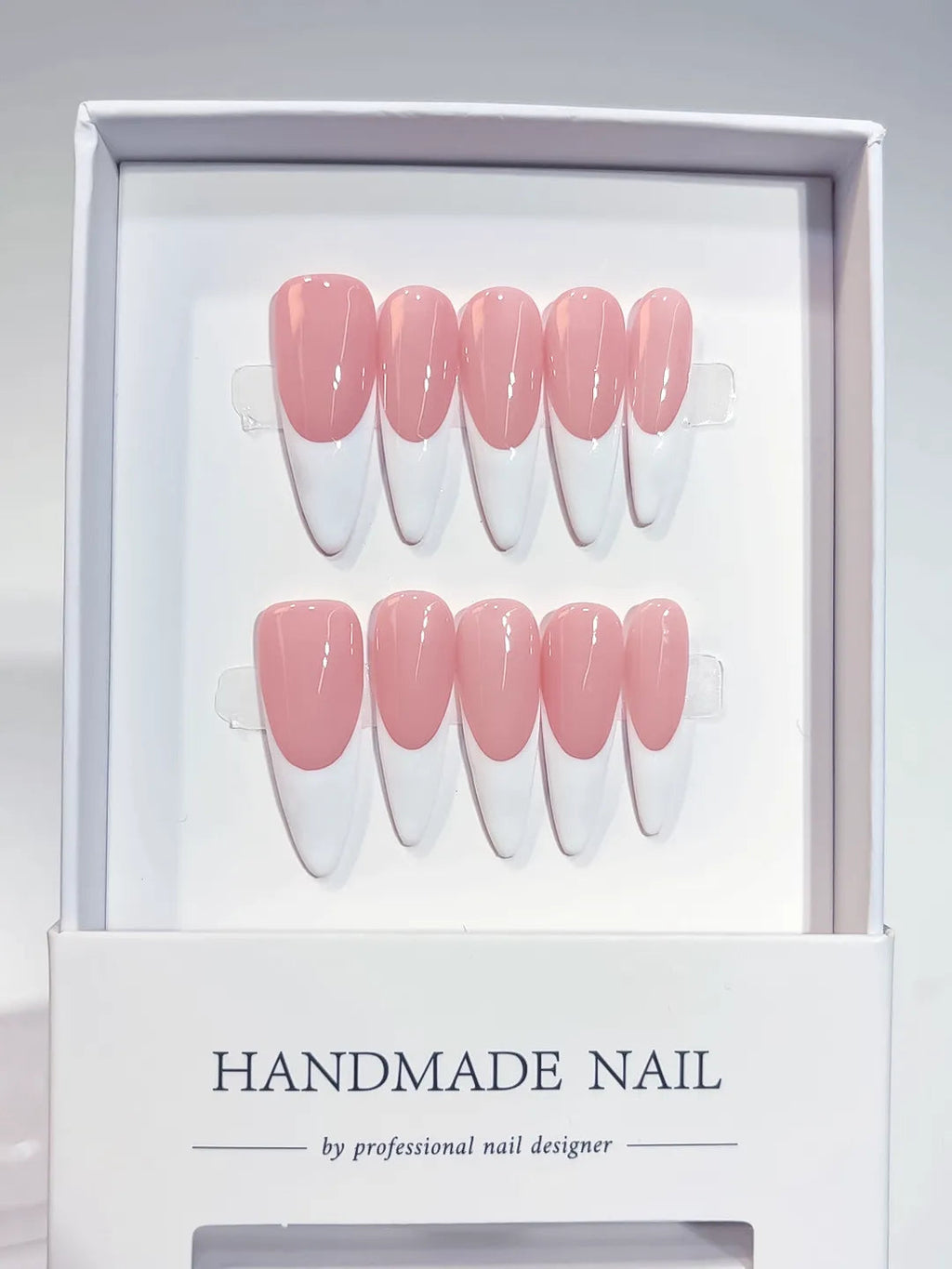 A067 - Long White Pink Almond French tip VibeNailsLab