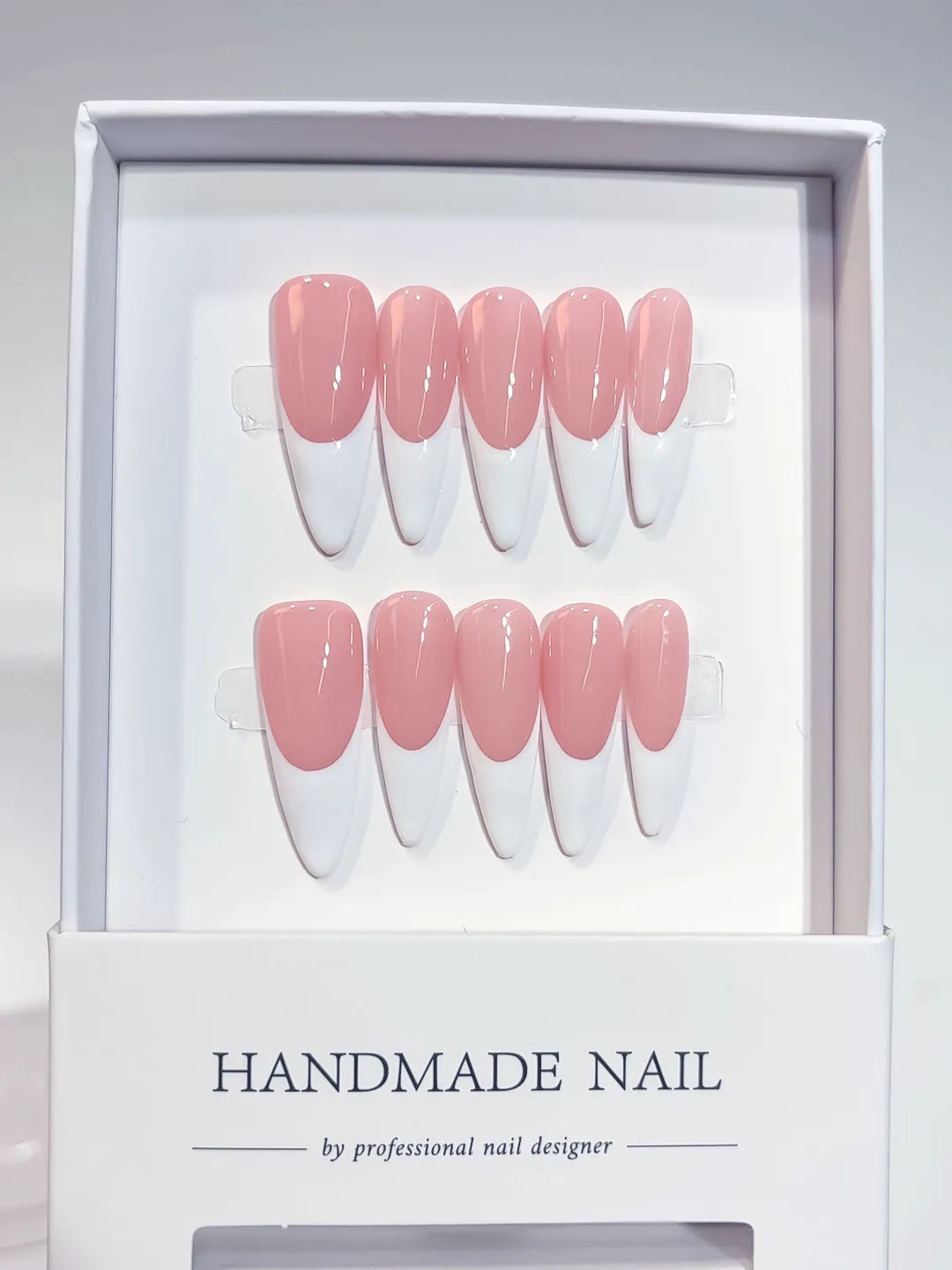 A067 - Long White Pink Almond French tip VibeNailsLab