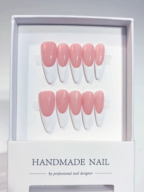 A067 - Long White Pink Almond French tip VibeNailsLab