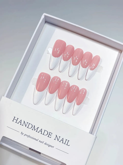 A067 - Long White Pink Almond French tip VibeNailsLab