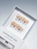 B095 - Medium White Nude Almond French tip Bow