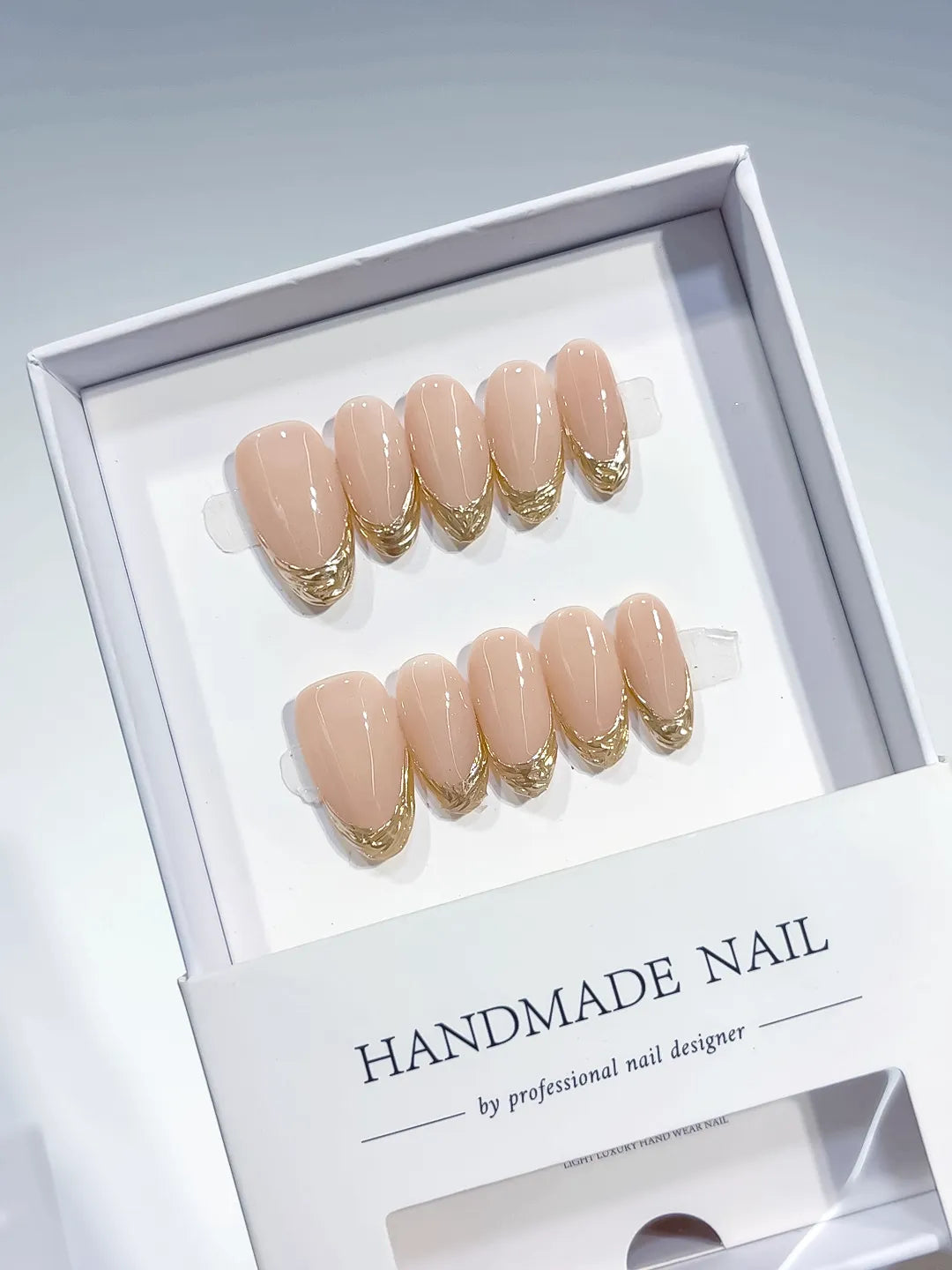 B100 - Medium Nude Gold Oval French tip VibeNailsLab