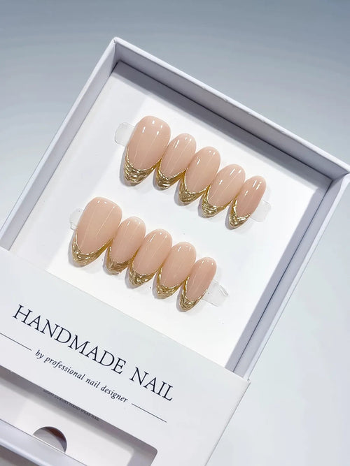 B100 - Medium Nude Gold Oval French tip VibeNailsLab