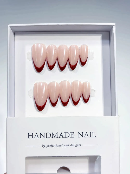 B101 - Medium Nude Red Almond French tip