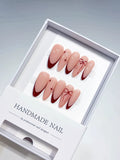 B102 - Long Nude Red Almond French tip Bow