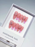 B103 - Long Pink Almond French tip Heart Cherry VibeNailsLab