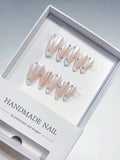 B104 - Medium Nude Almond French tip Rhinestone VibeNailsLab