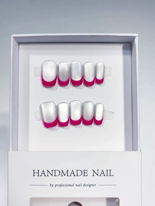 B105 - Medium White Pink Square French tip VibeNailsLab