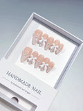 B114 - Medium Nude White Almond French tip Bow Lace
