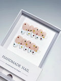 B115 - Medium Nude White Almond French tip Rhinestone Starburst