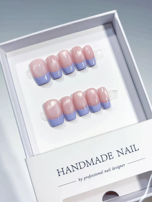 B118 - Medium Pink Purple Square French tip Pearl Sheen