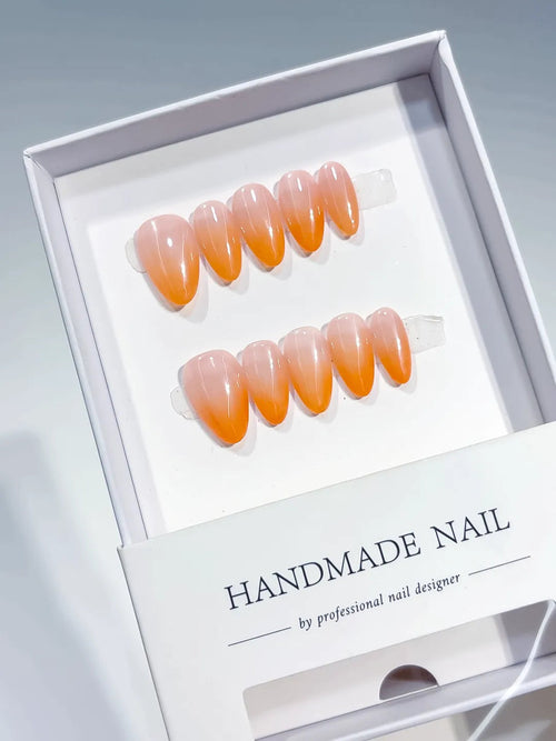B119 - Short Nude Orange Almond Ombre VibeNailsLab