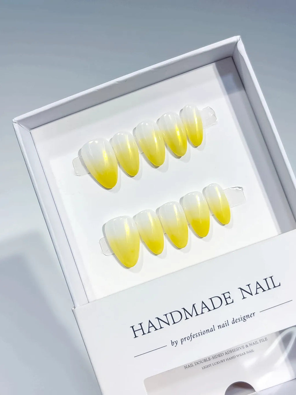 B125 - Short White Yellow Almond Ombre VibeNailsLab