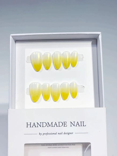 B125 - Short White Yellow Almond Ombre VibeNailsLab