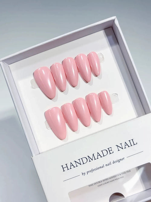 B127 - Medium Pink Almond Solid color VibeNailsLab
