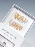B129 - Medium Nude White Almond Abstract Gold Line Gold Stud