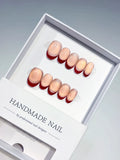 B131 - Short Nude Red Oval French tip Aurora Sheen