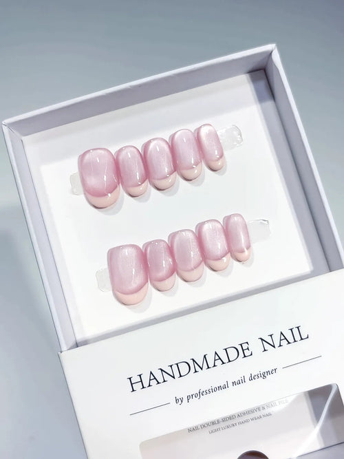B133 - Short Pink Oval Metallic VibeNailsLab