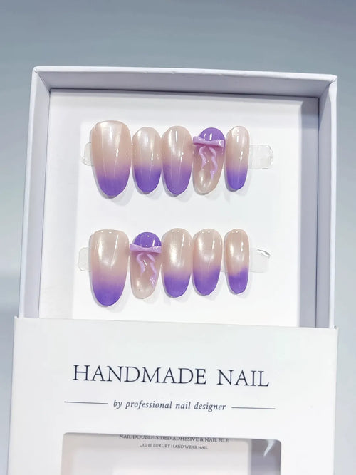 B136 - Medium Nude Purple Oval Ombre Bow