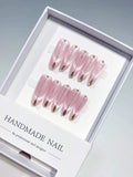 B137 - Long Pink Gold Oval Metallic Gold Tip Rhinestone VibeNailsLab