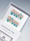 B140 - Medium Nude Blue Oval Ombre Bow