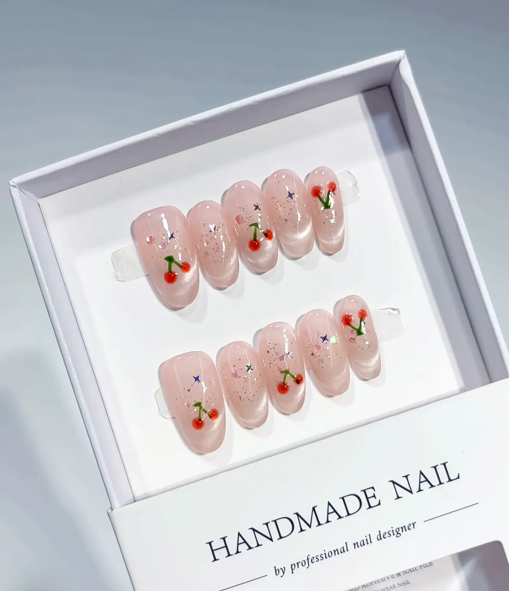 B141 - Medium Nude Pink Oval Solid color Cherry Glitter