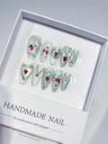 C367 - Medium White Silver Almond Glitter Heart Bow