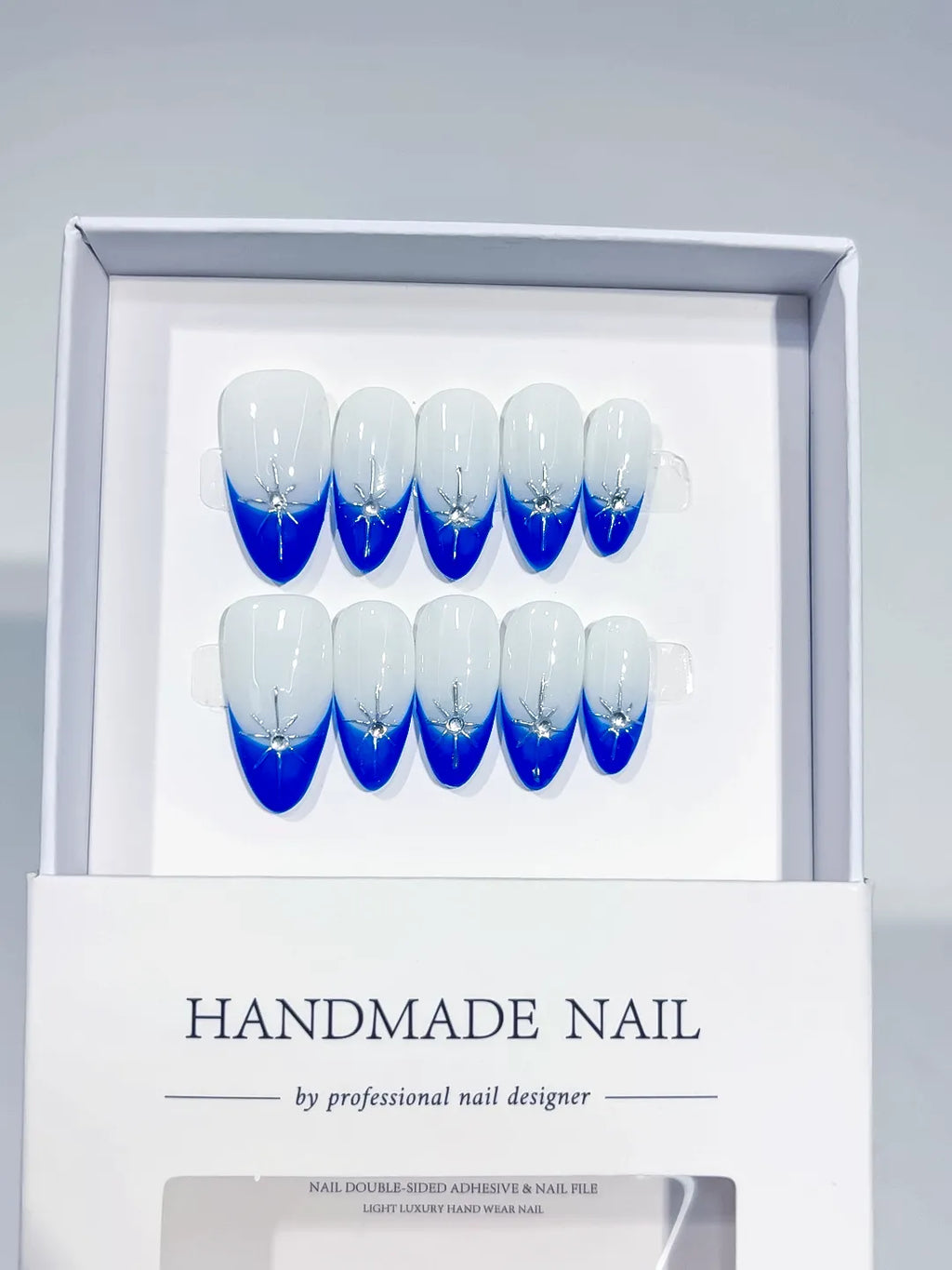 C368 - Medium Blue Almond French tip Rhinestone