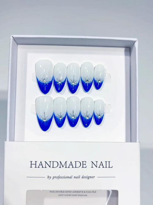 C368 - Medium Blue Almond French tip Rhinestone