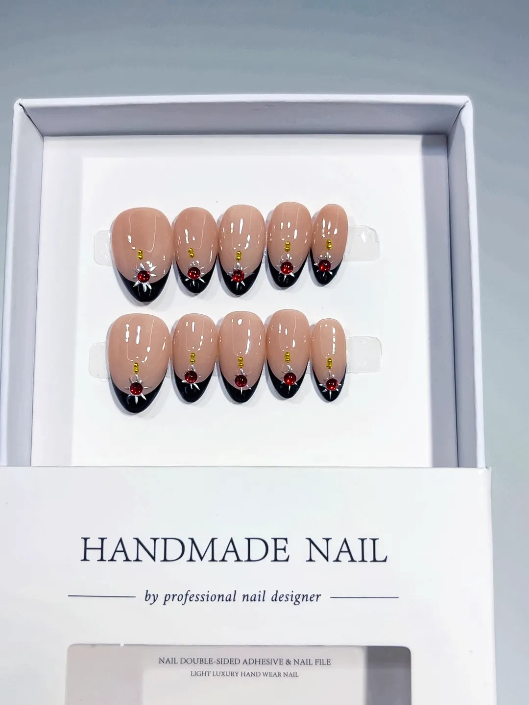 C370 - Short Nude Red Almond French tip Rose