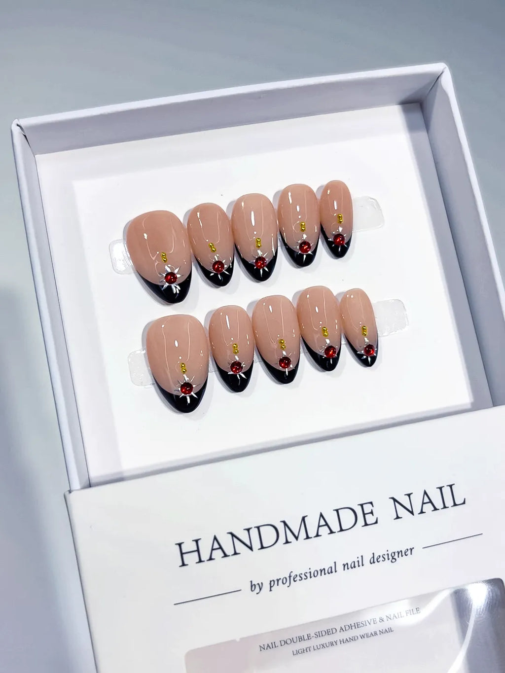 C370 - Short Nude Red Almond French tip Rose