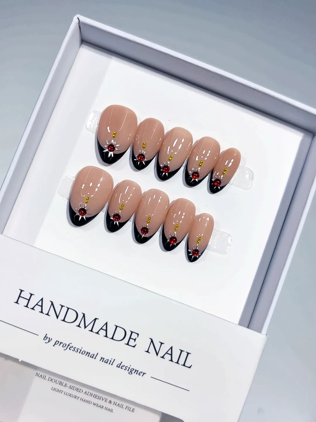 C370 - Short Nude Red Almond French tip Rose