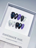 C371 - Short Black Purple Almond Abstract Heart Butterfly