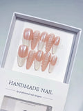 C372 - Long Nude Pink Almond Abstract Swirl