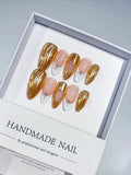 C373 - Long Gold Almond French tip Swirl