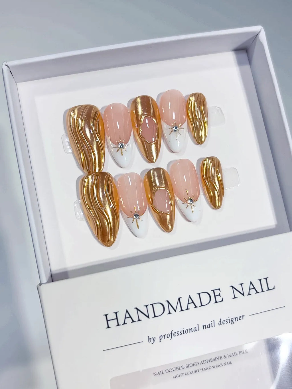 C373 - Long Gold Almond French tip Swirl