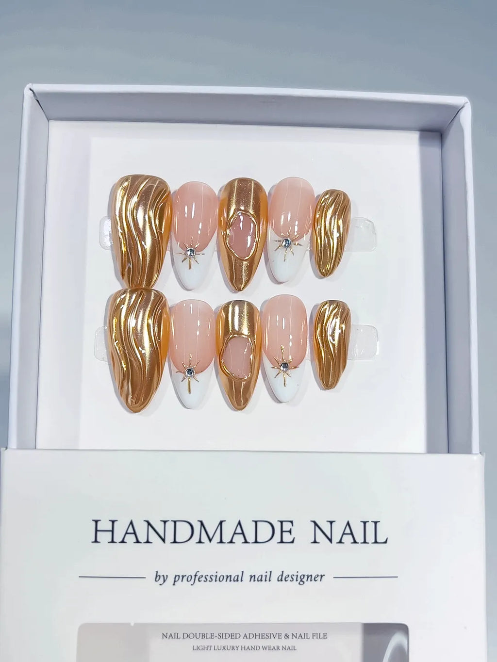 C373 - Long Gold Almond French tip Swirl