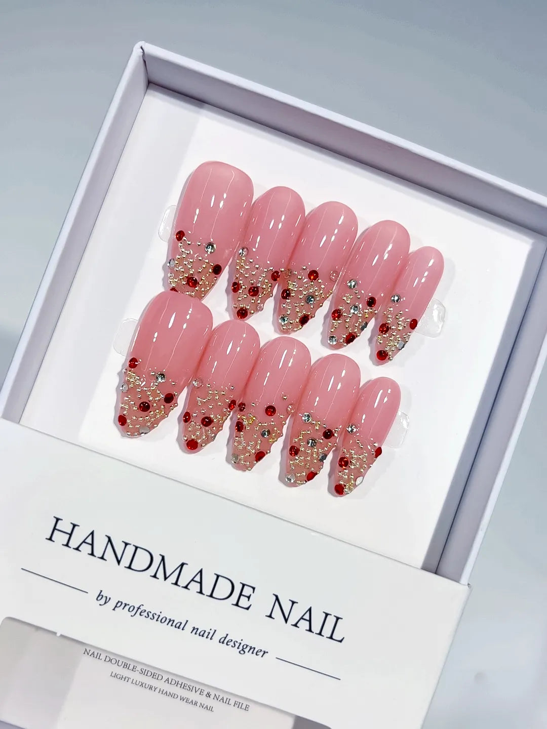 C374 - Long Pink Almond Glitter Rhinestone