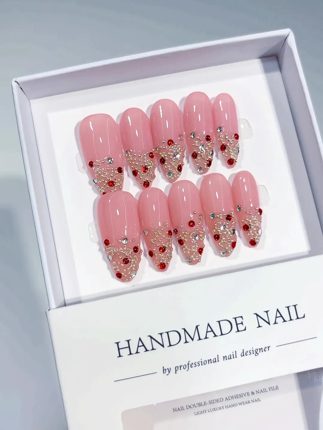 C374 - Long Pink Almond Glitter Rhinestone