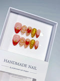 C379 - Short Nude Red Almond Glitter Heart VibeNailsLab