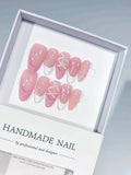 C389 - Medium Pink White Almond Abstract Line Art Pearl