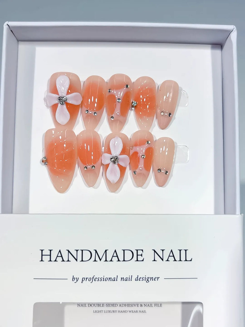 D547 - Medium Nude White Almond Ombre Flower Rhinestone