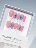 C391 - Long Pink White Stiletto French tip Flower