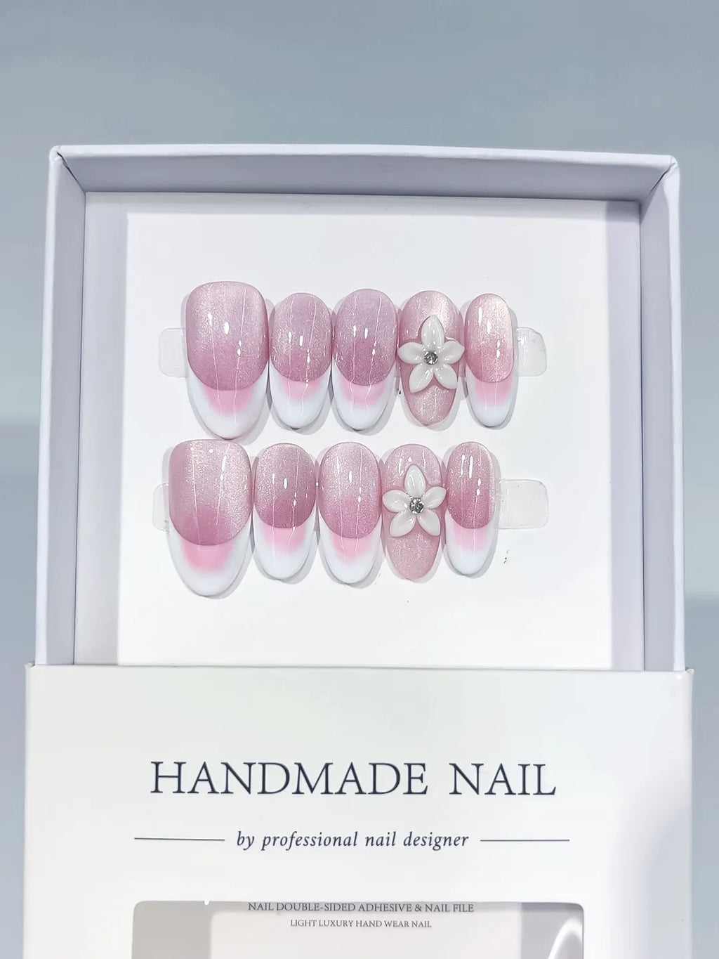 C404 - Medium Pink White Oval French tip Flower