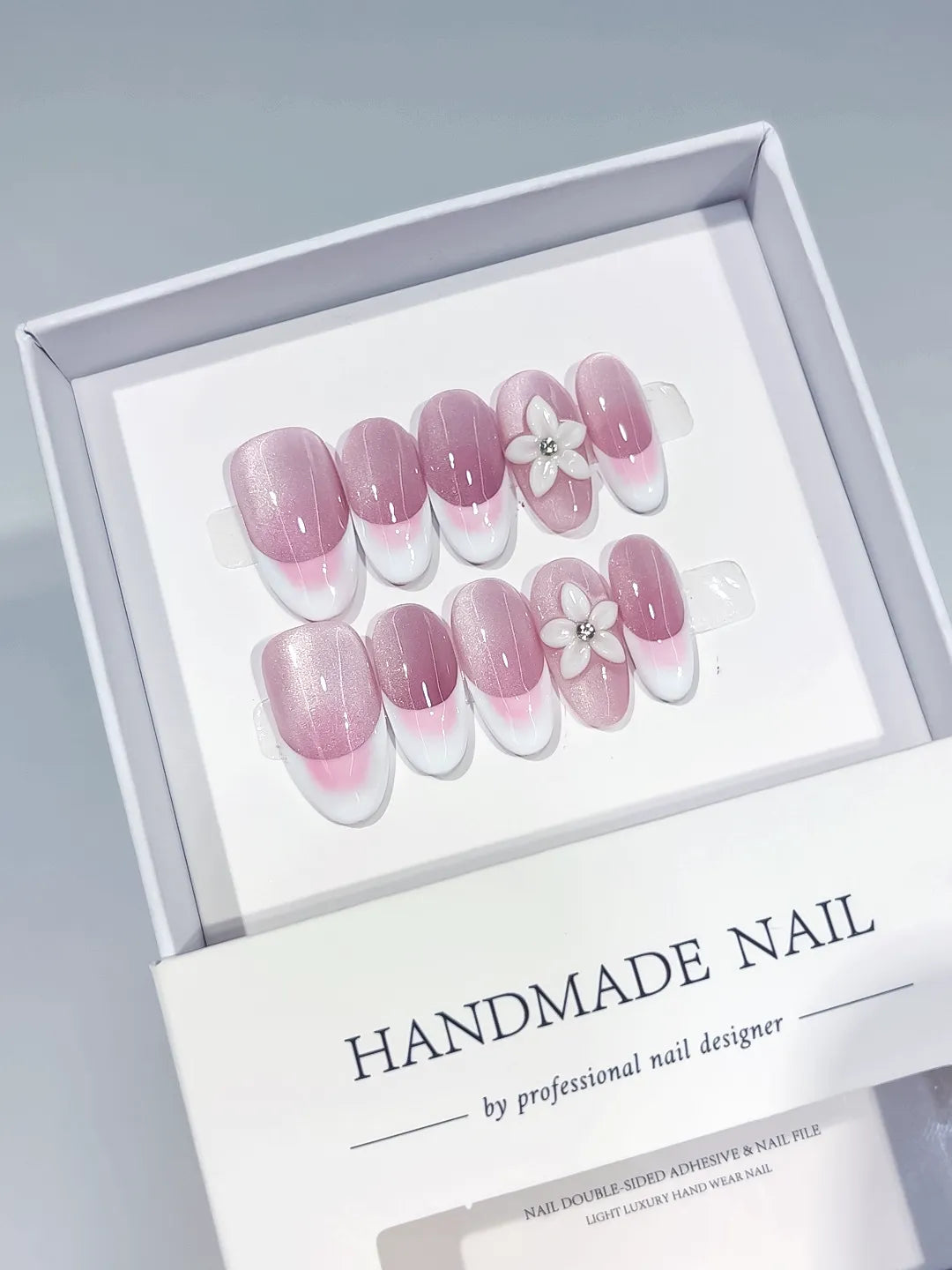 C404 - Medium Pink White Oval French tip Flower