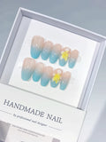 C408 - Medium Nude Blue Oval Ombre Flower