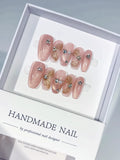 C412 - Medium Pink Gold Oval Glitter Flower Rhinestone