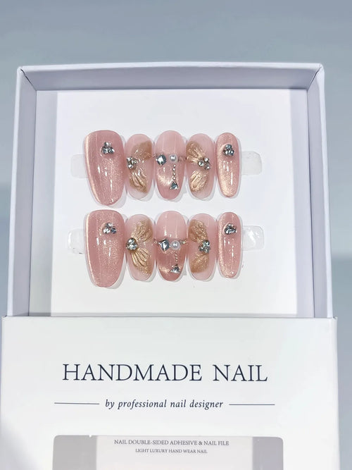 C412 - Medium Pink Gold Oval Glitter Flower Rhinestone
