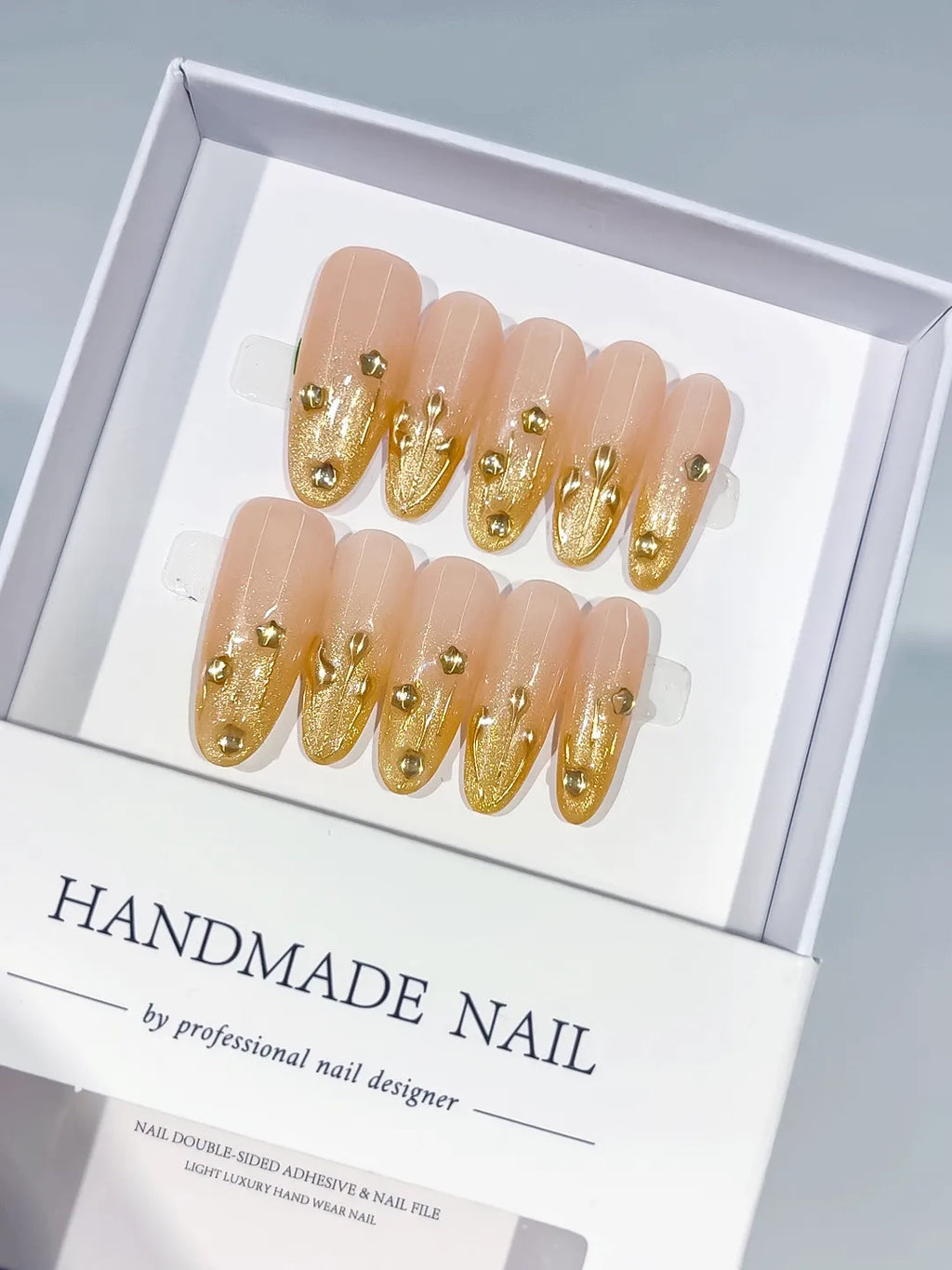 C413 - Long Nude Gold Oval Glitter Gold Stud Metallic Accent